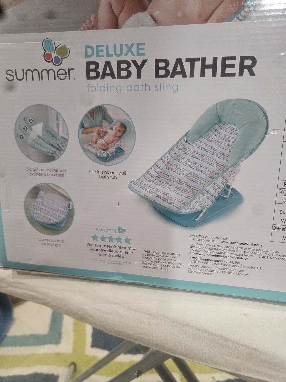 Summer Deluxe Baby Bather - Mint with Patterned Sling